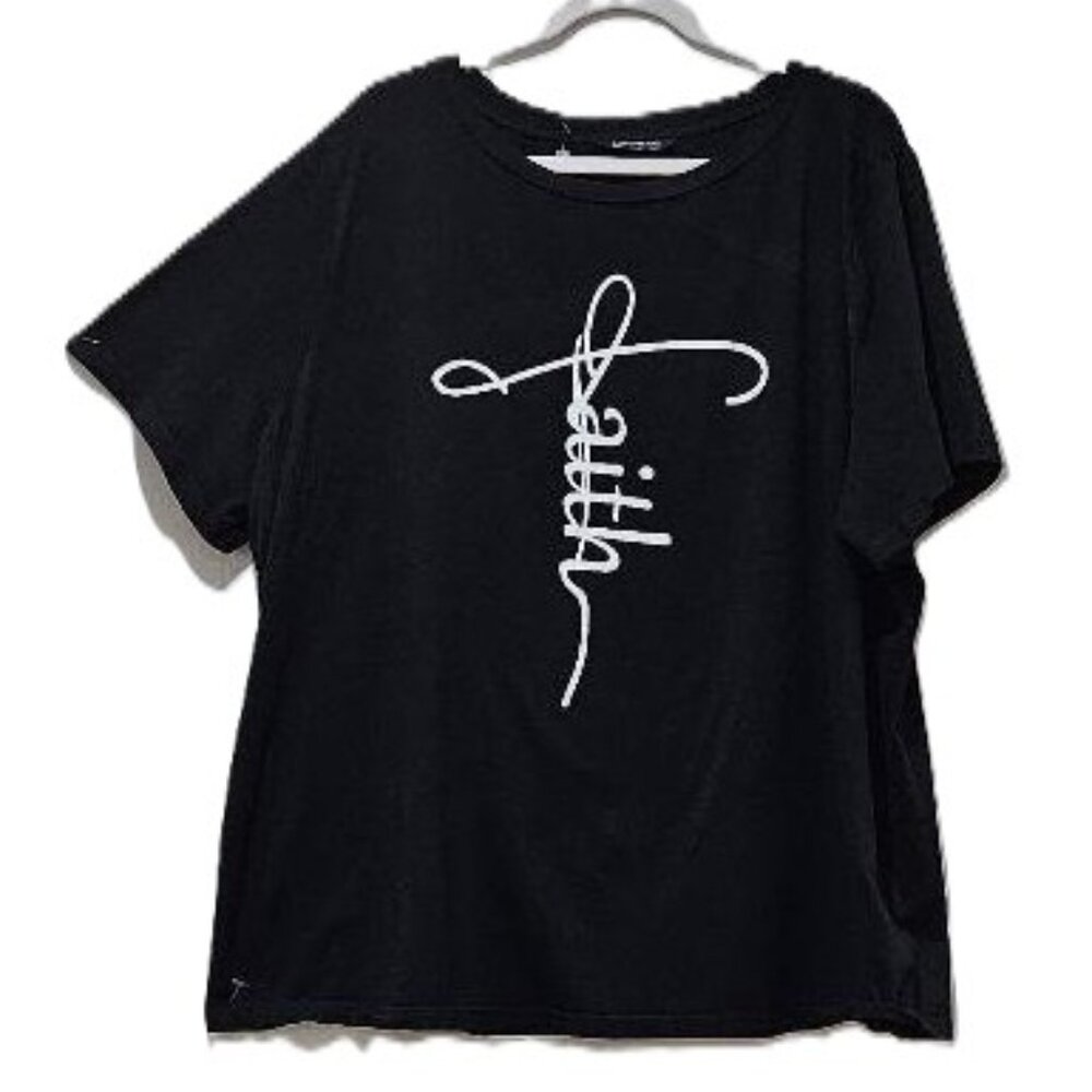 BLACK INSPIRATIONAL CURSIVE FAITH SHORT SLEEVE TEE  3X